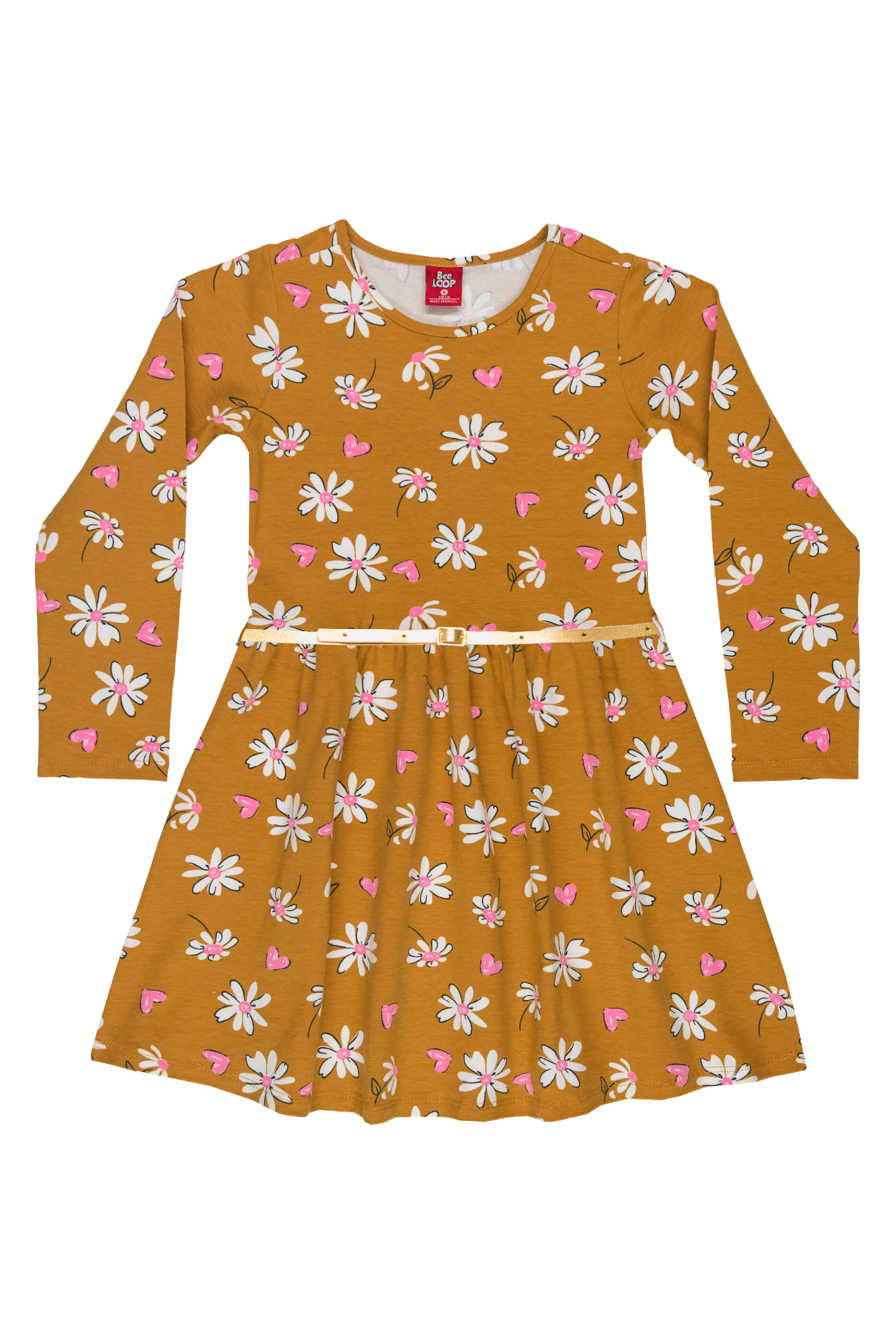 Vestido manga longa Infantil em Cotton (Laranja) Bee Loop