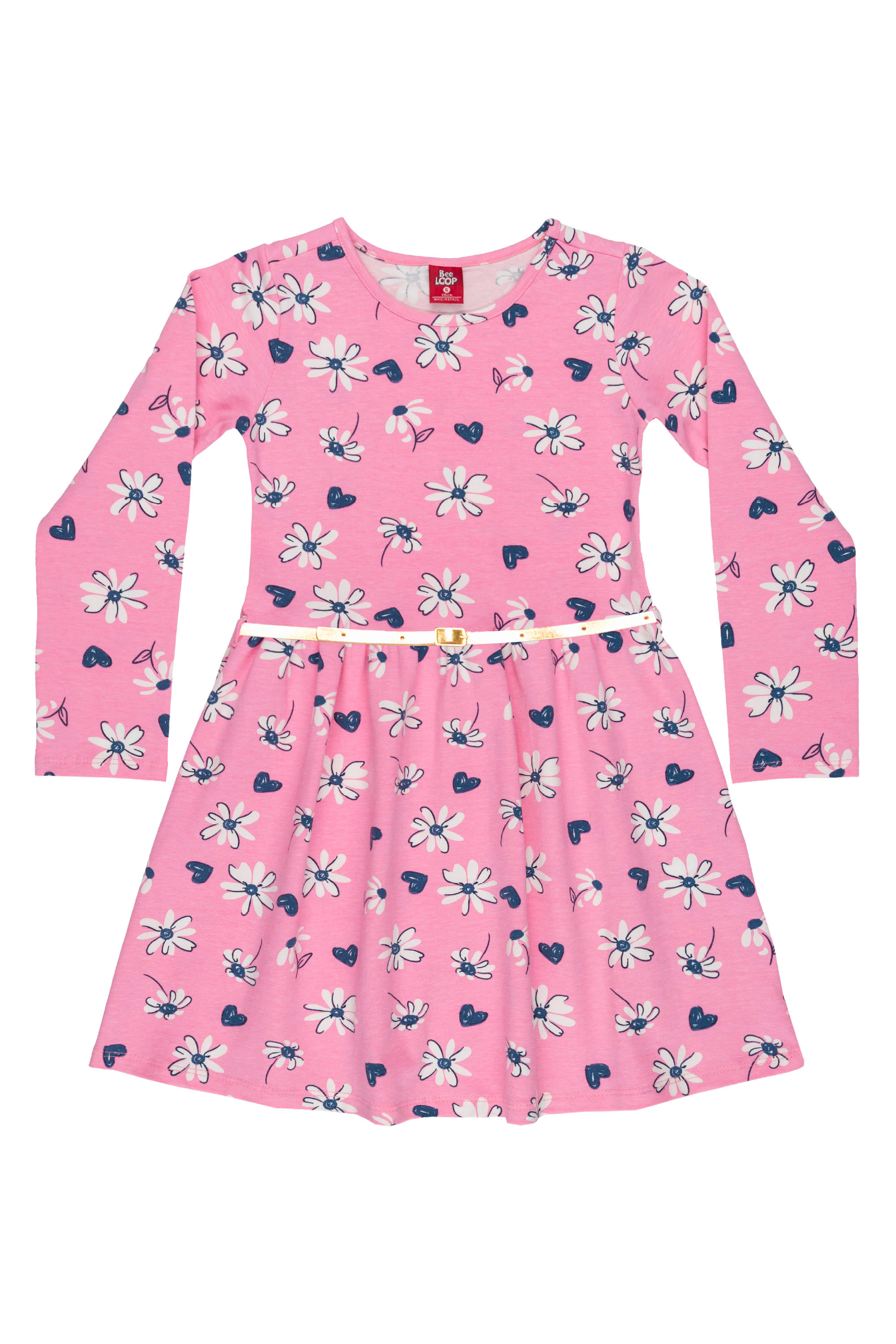 Vestido manga longa Infantil em Cotton (Rosa) Bee Loop