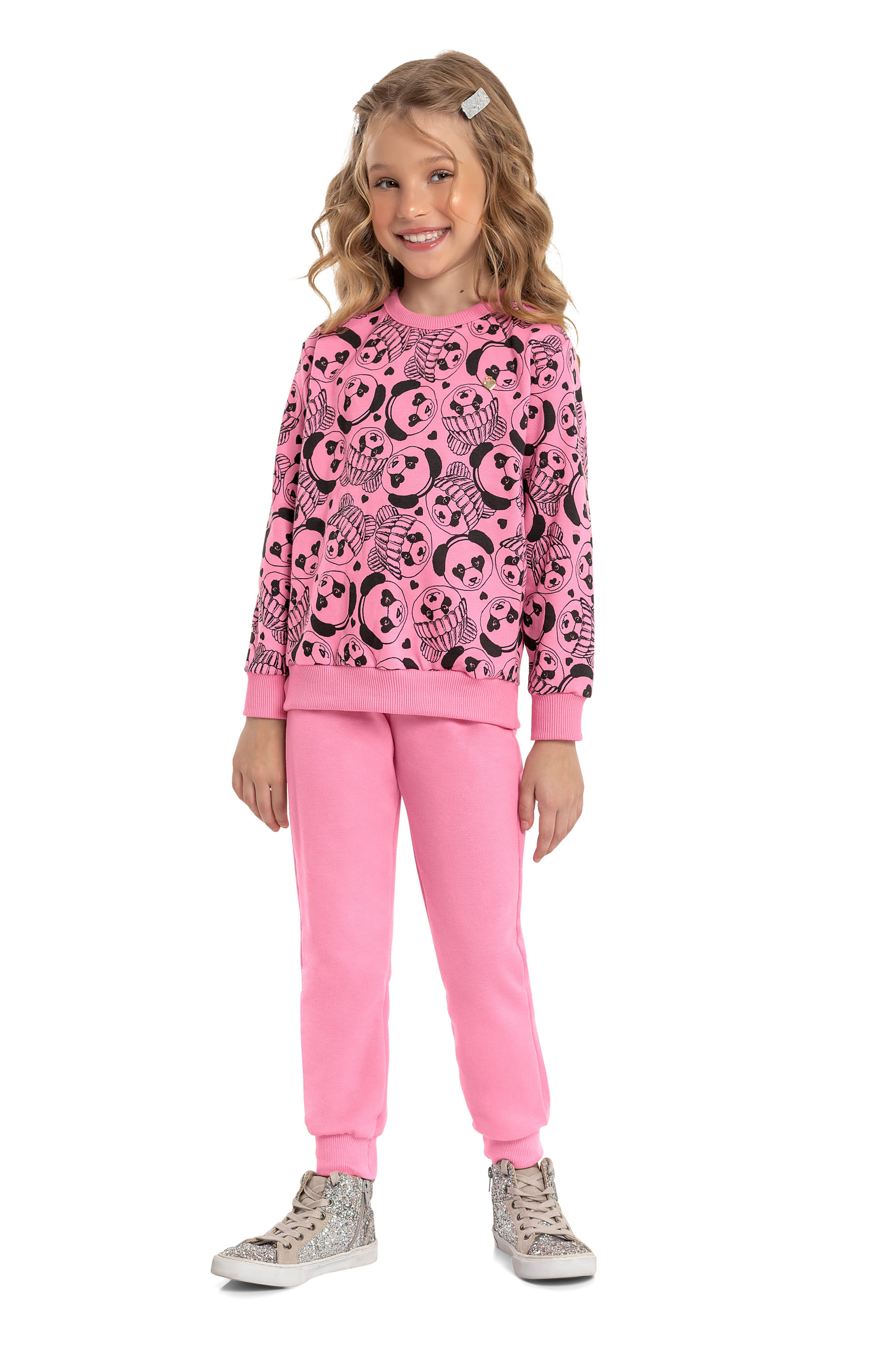 Conjunto Infantil para Meninas com Blusão e Calça de Moletom (Rosa) Bee Loop