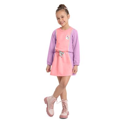 Vestido Infantil Moletom Manga Longa (Rosa) Quimby