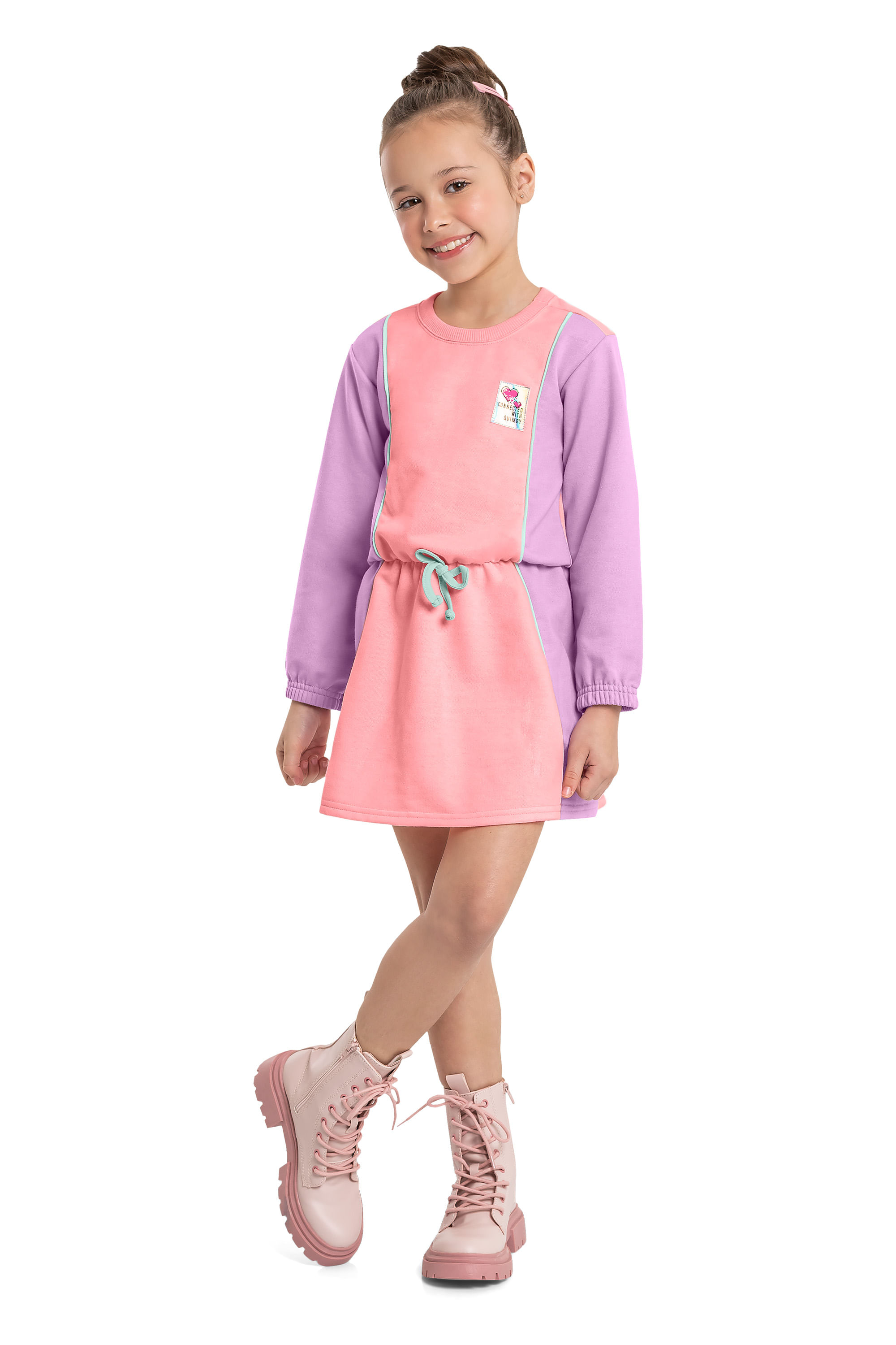 Vestido Infantil Moletom Manga Longa (Rosa) Quimby