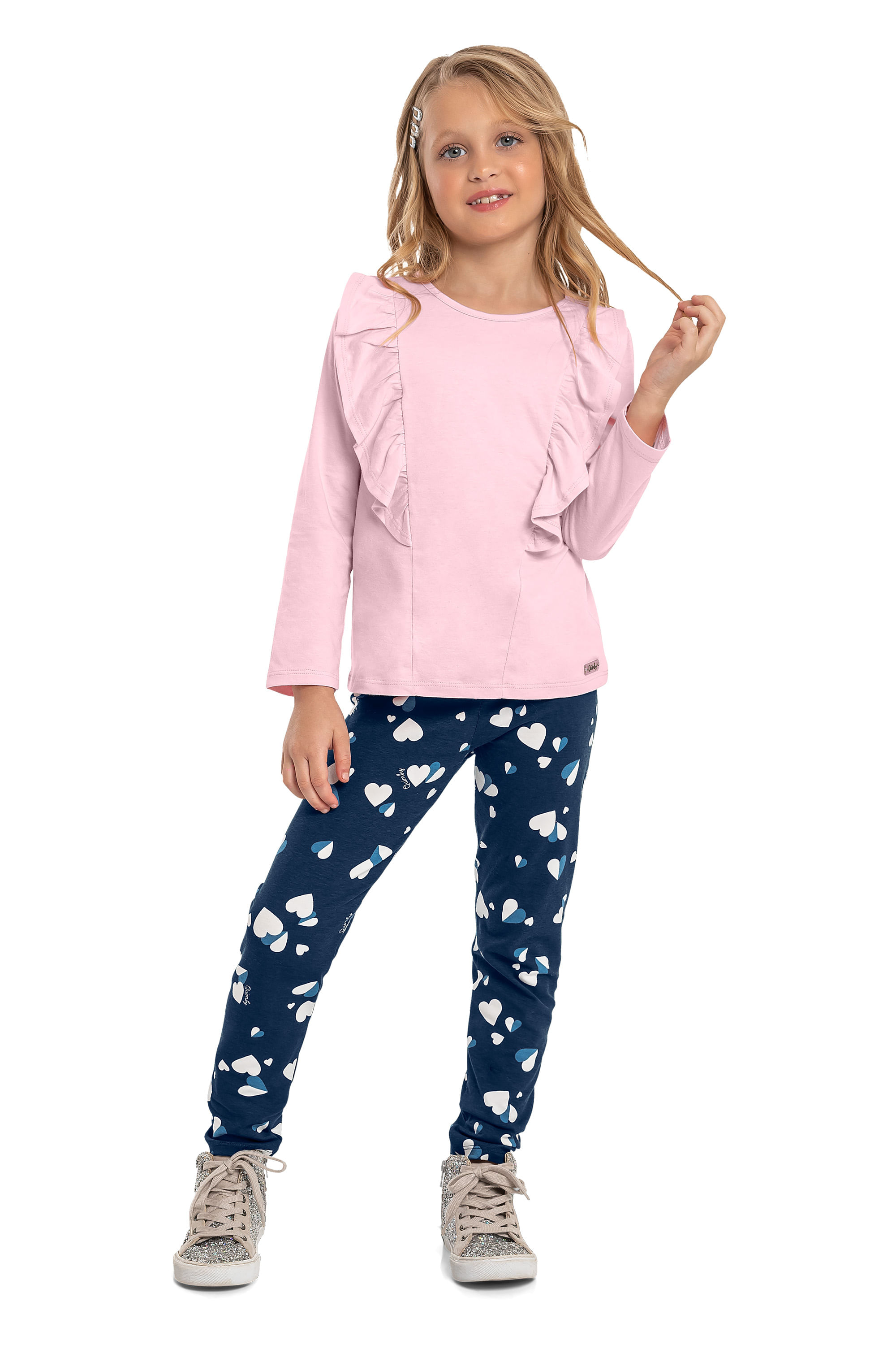 Conjunto Infantil Blusa Manga Longa e Calça Legging (Rosa) Quimby