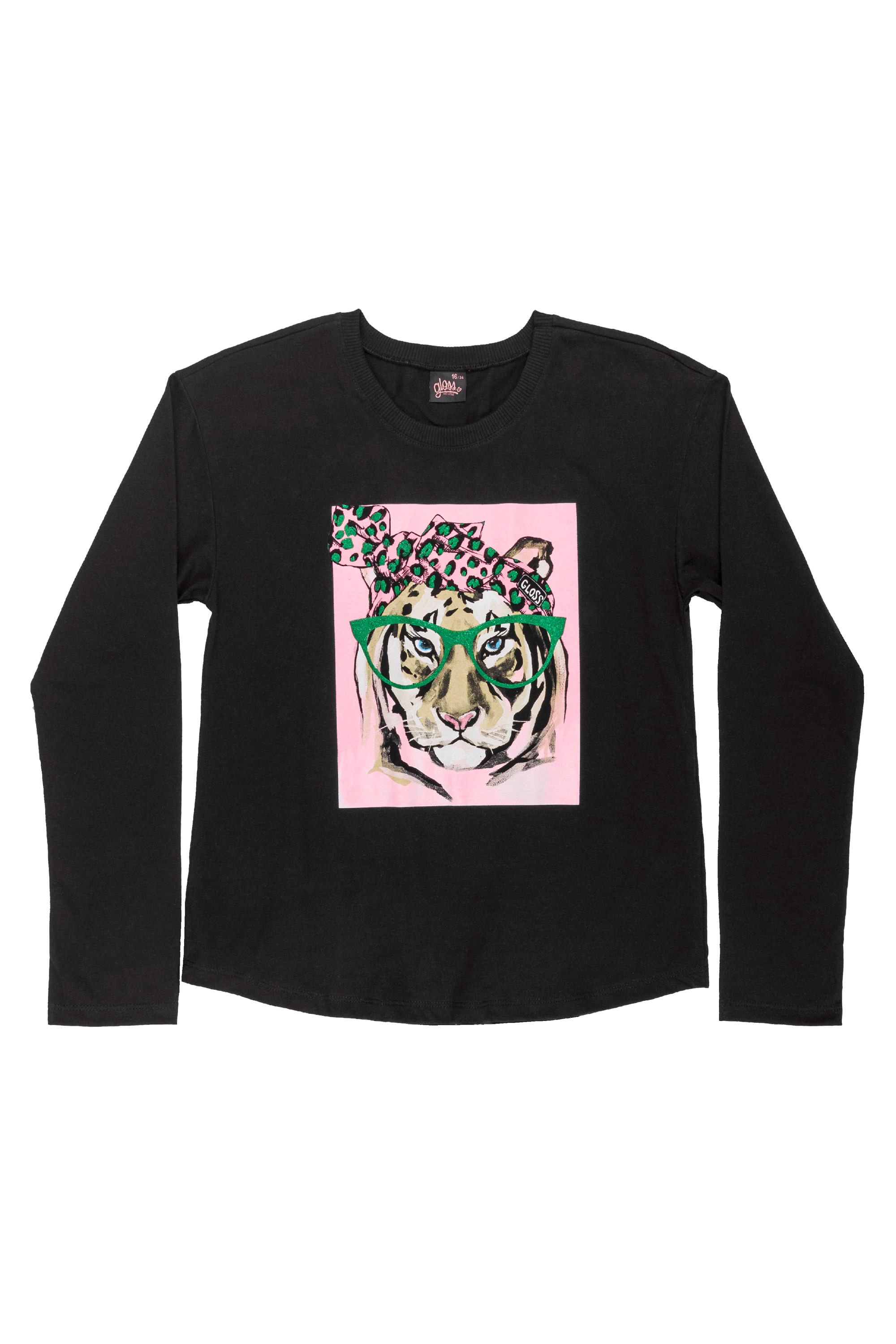Blusa Alongada Infantil para Meninas em Meia Malha (Preto) Gloss - Imagem 2