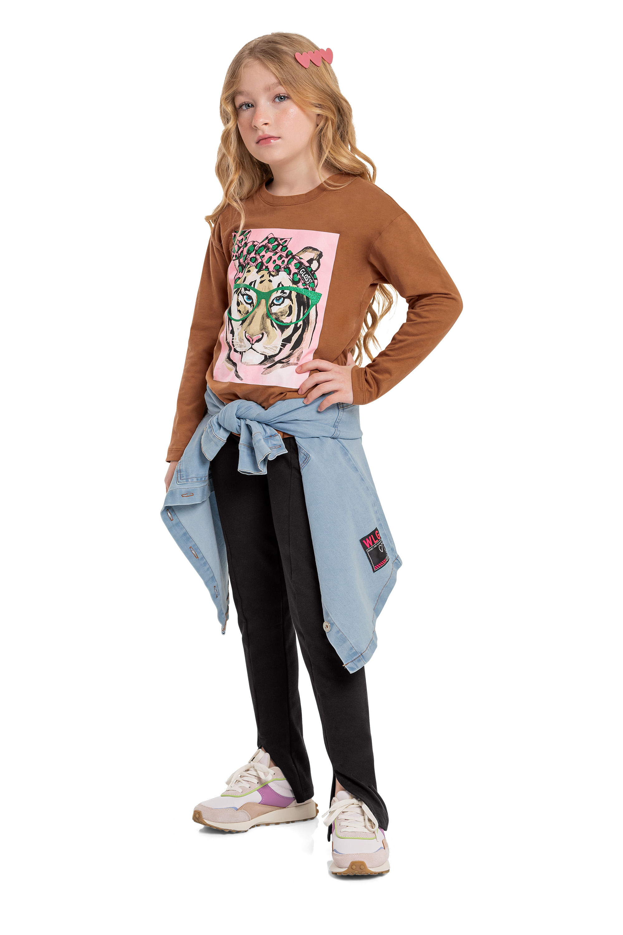Blusa Alongada Infantil para Meninas em Meia Malha (Marrom) Gloss
