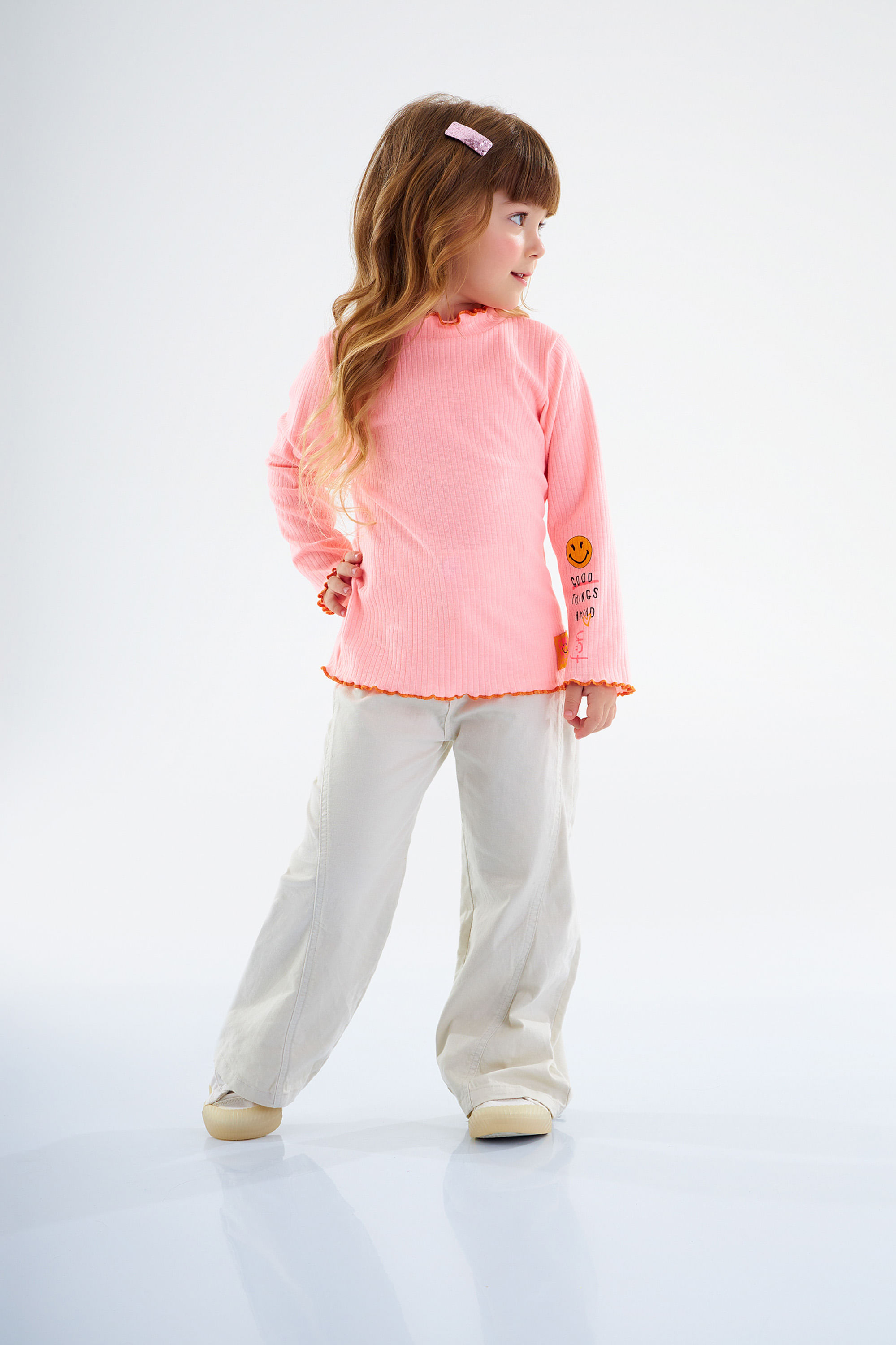 Blusa Manga Longa em Ribana Canelada Infantil Feminina (Rosa) Up Baby - Imagem 9