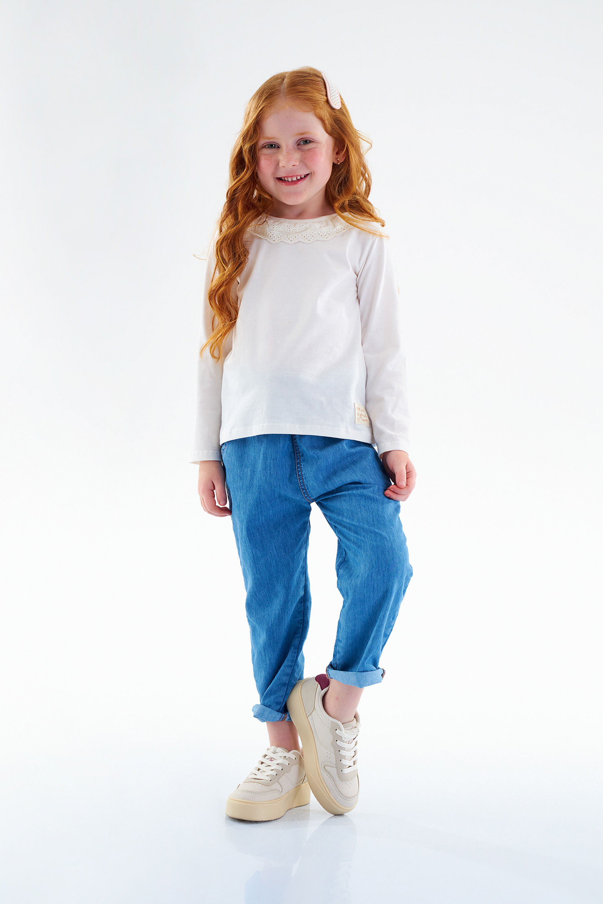 Blusa Manga Longa Infantil Feminina em Meia Malha (Bege) Up Baby