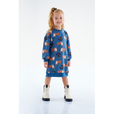 Vestido Manga Longa Infantil em Moletom (Azul) Up Baby