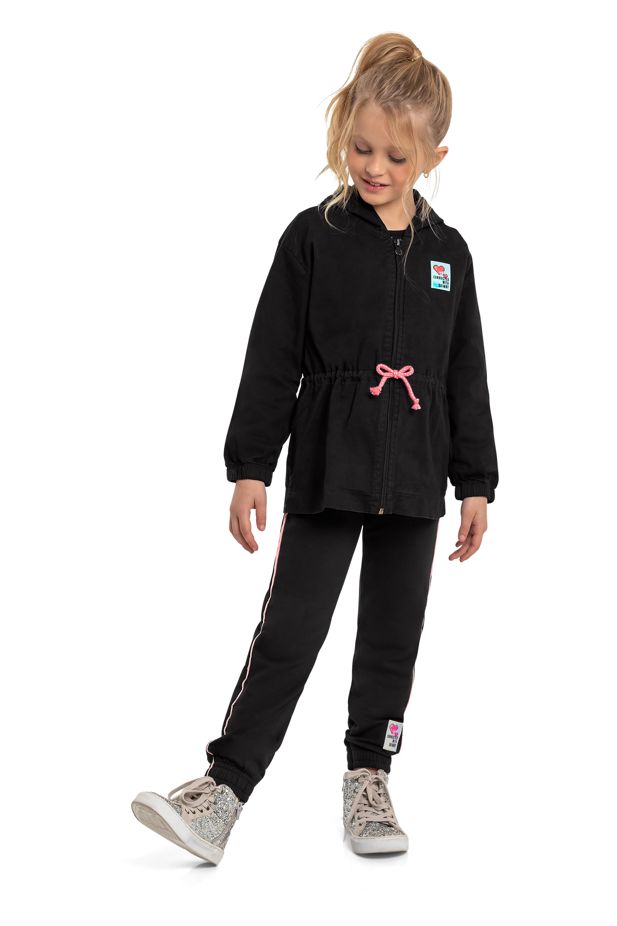 Parka Infantil em Sarja para Menina (Preto) Quimby