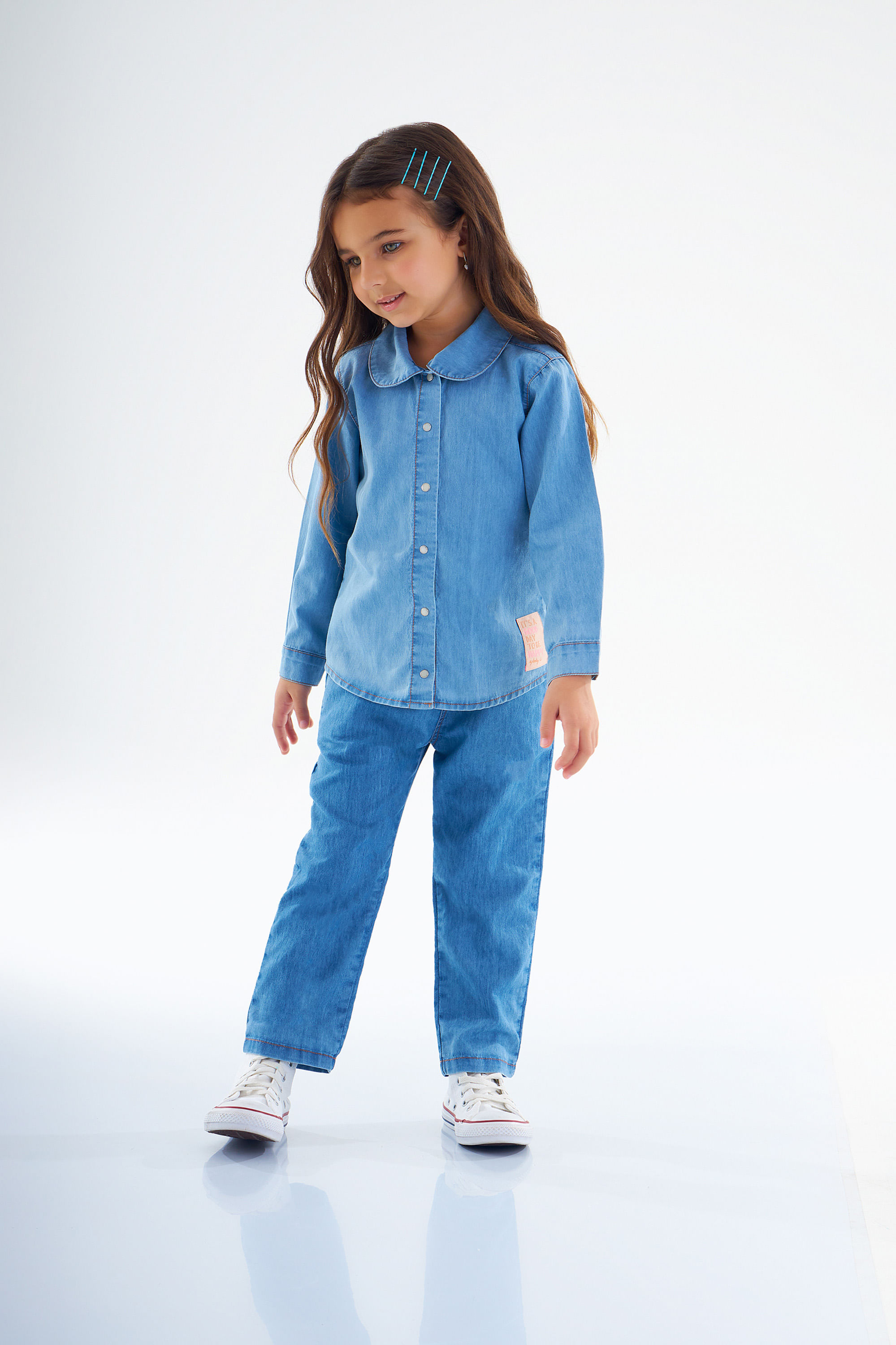Camisa em Jeans Infantil Feminina (Azul) Up Baby