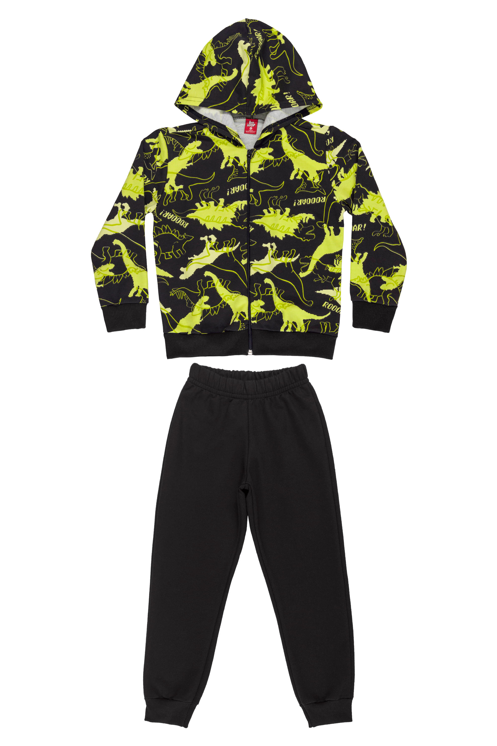 Conjunto Infantil Masculino com Jaqueta e Calça de Moletom (Preto) Bee Loop