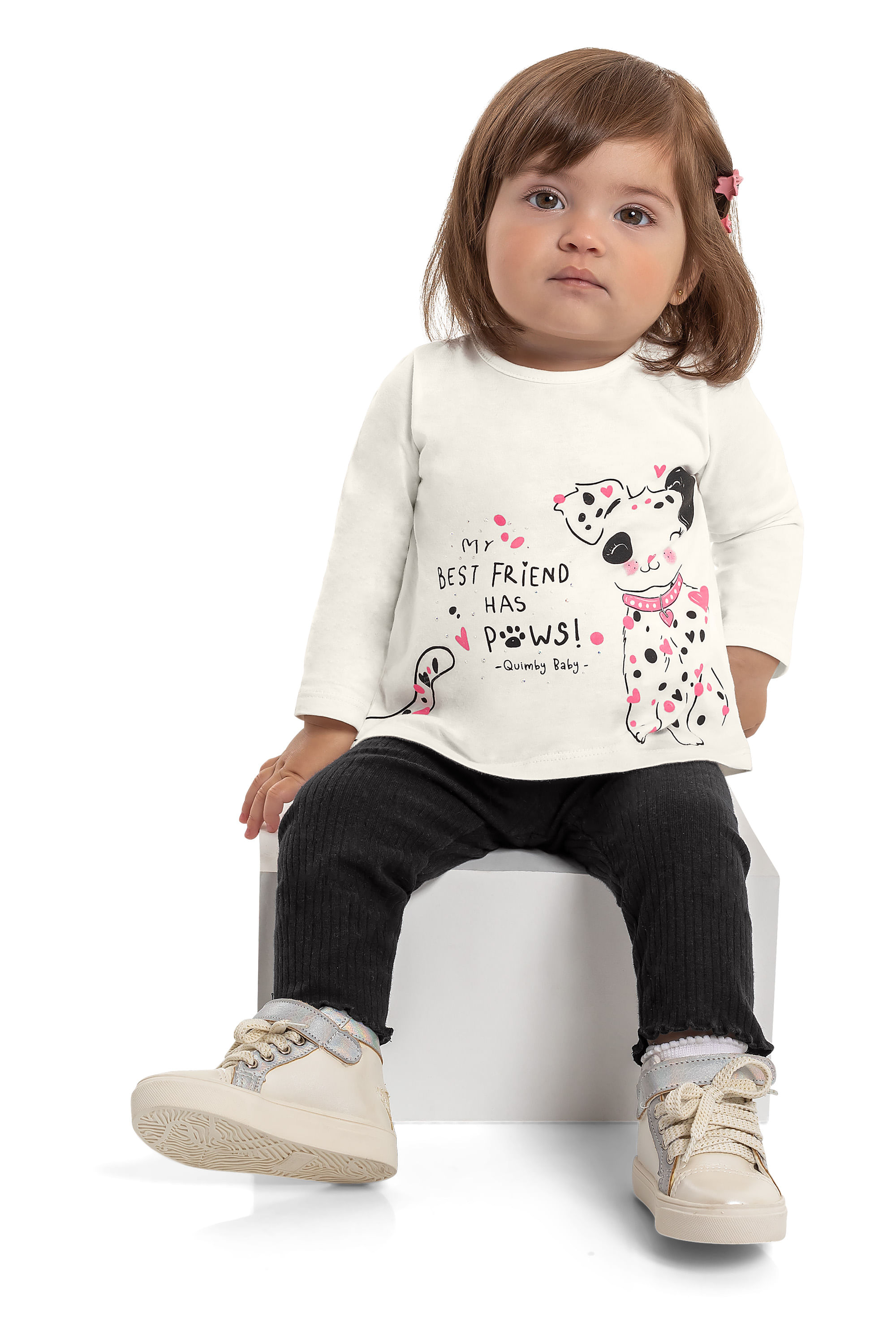 Blusa Manga Longa Infantil Menina (Off White) Quimby