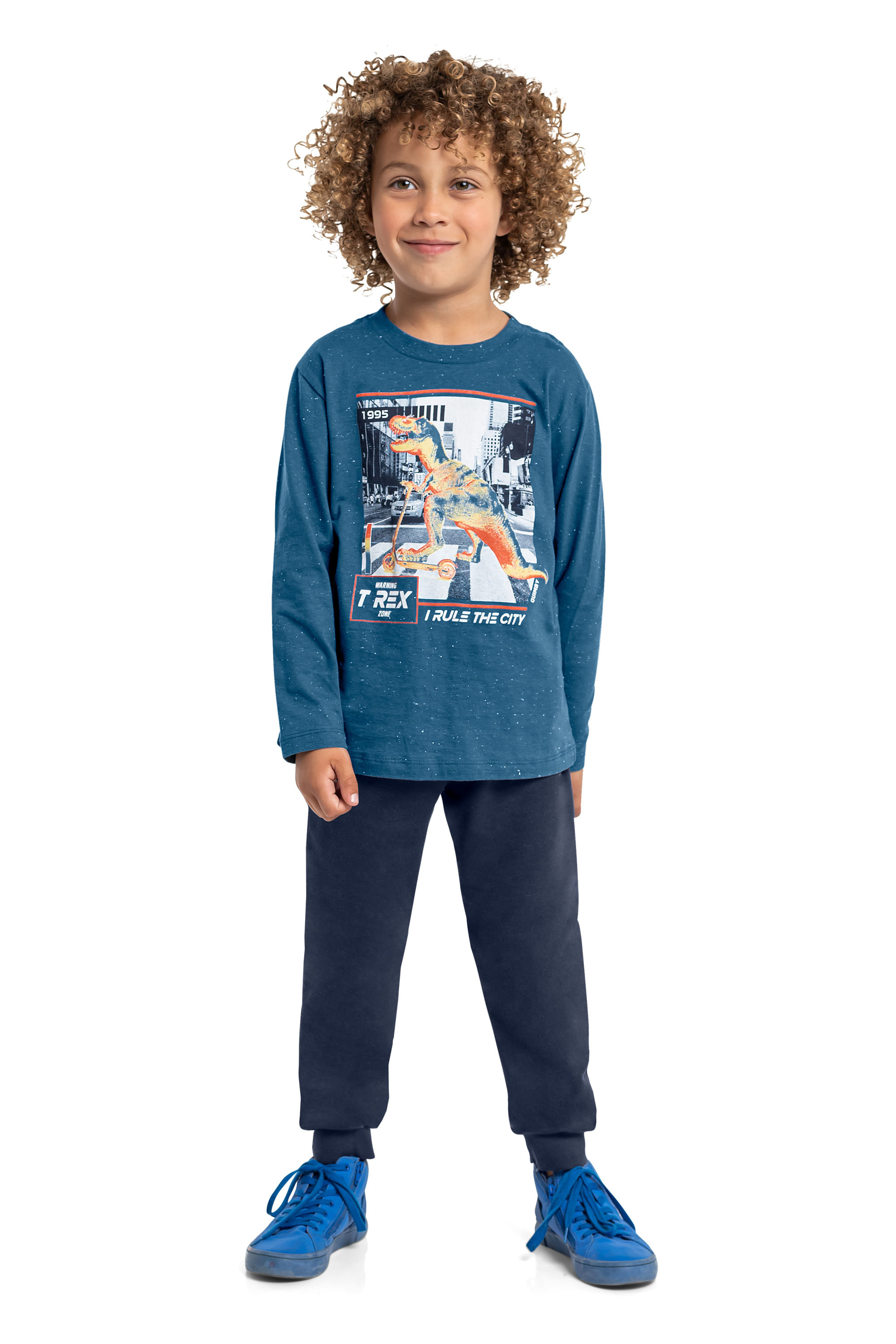 Conjunto Camiseta Manga Longa e Calça Infantil (Azul) Quimby