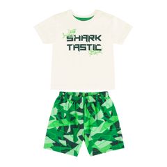Conjunto-Shark-Tastic-com-Camiseta-e-Bermuda-para-Bebe-Menino--Bege--Bee-Loop