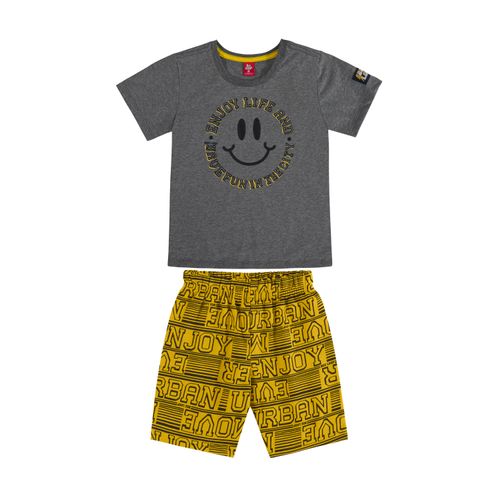 Conjunto-Infantil-Masculino-com-Camiseta-e-Bermuda-Enjoy-Life--Cinza--Bee-Loop
