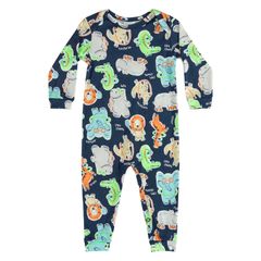 Macacao-Longo-de-Animaizinhos-para-Bebe-Menino--Azul--Quimby