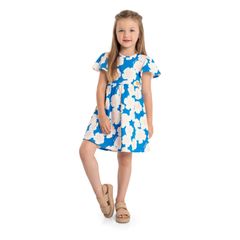 Vestido-Floral-Manga-Curta-Infantil--Azul--Quimby