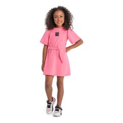 Vestido-Infantil-de-Manga-Curta-em-Malha-Neon--Rosa-Pink--Quimby