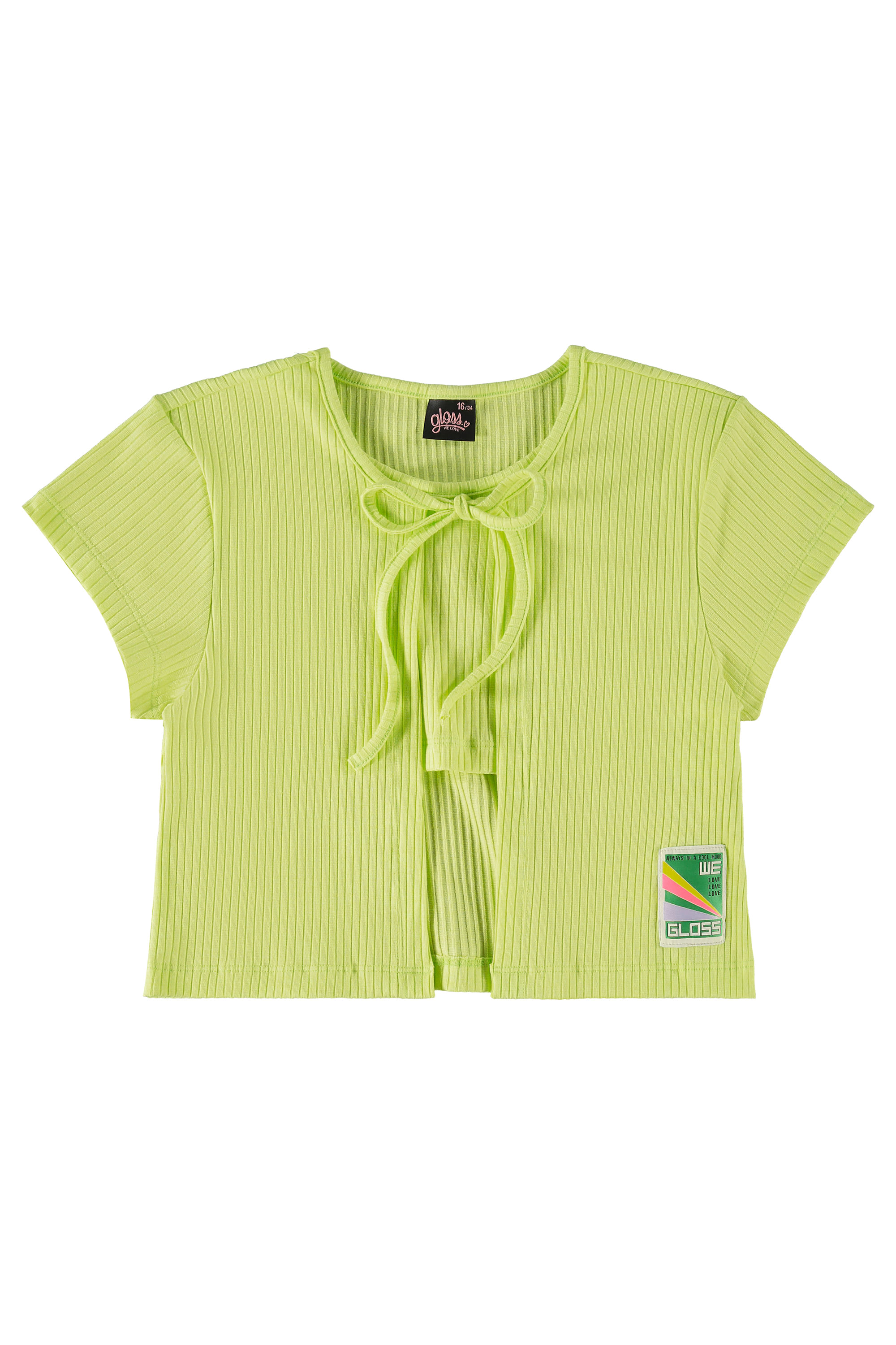 Blusa Cropped de Mangas Curtas em Ribana (Verde Claro) Gloss - Imagem 2