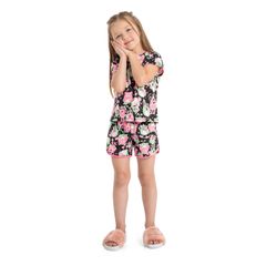 Pijama-Infantil-para-Meninas-com-Blusa-e-Short-em-Meia-Malha--Preto--Quimby