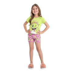 Pijama-Infantil-Feminino-com-Blusa-e-Short-em-Meia-Malha--Verde-Claro--Quimby
