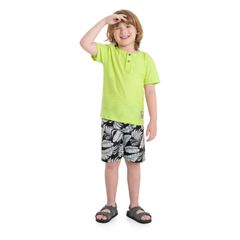 Conjunto-Infantil-Masculino-com-Camiseta-em-Flame-e-Bermuda-em-Microfibra--Verde--Quimby