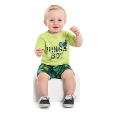 Conjunto-Jungle-Boy-com-Camiseta-e-Bermuda-para-Bebe-Menino--Verde--Bee-Loop