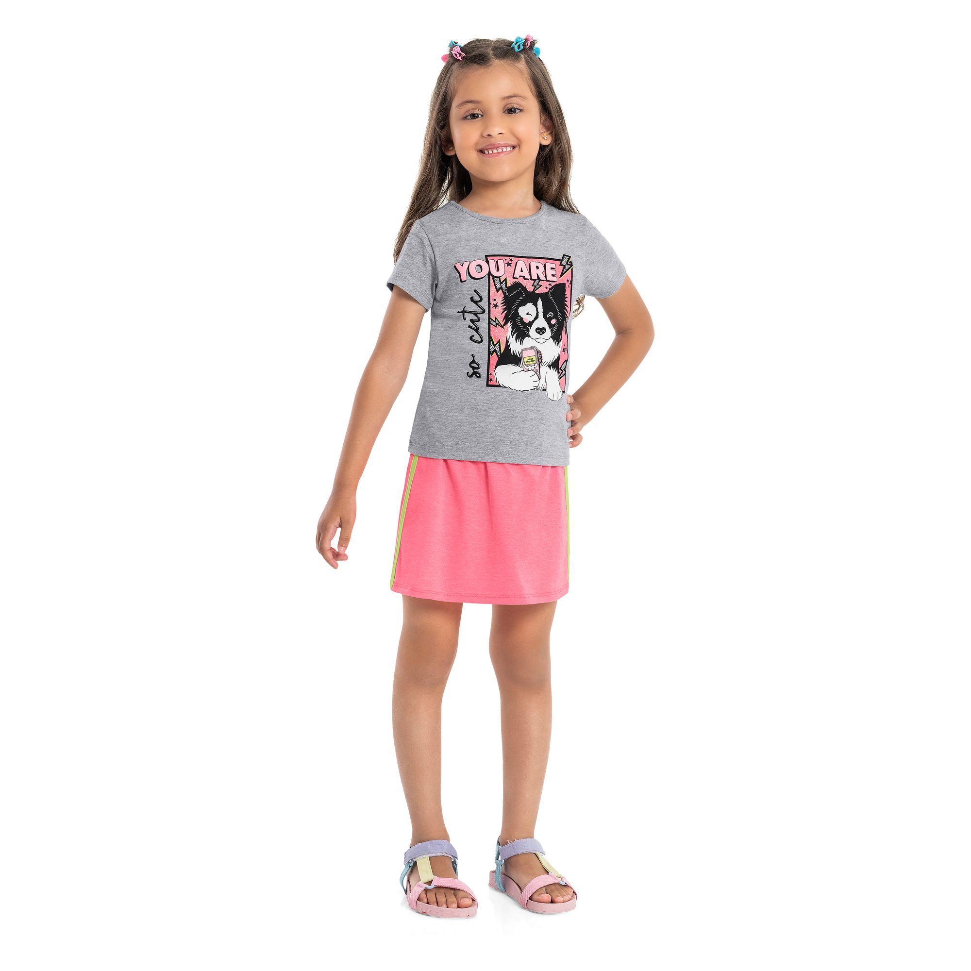 Conjunto infantil menina em cotton e short saia em moletom - Tam 2