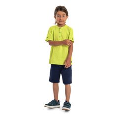 Camiseta-em-Cotton-e-Bermuda-em-Sarja-Infantil-para-Meninos--Verde--Quimby