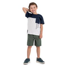 Conjunto-Infantil-Camiseta-em-Meia-Malha-e-Bermuda-para-Meninos--Azul--Quimby