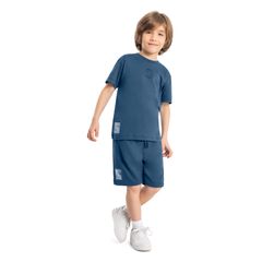 Camiseta-Curta-Emoji-em-Meia-Malha-Infantil-Unissex--Azul--Quimby