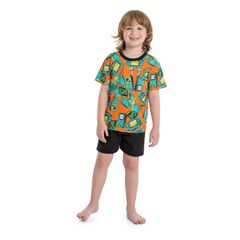 Pijama-com-Camiseta-e-Bermuda-Masculina-Infantil-em-Meia-Malha--Laranja--Quimby