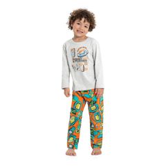 Pijama-Longo-com-Camiseta-e-Calca-em-Meia-Malha-para-Meninos--Cinza--Quimby