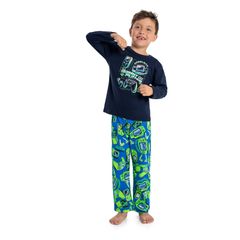 Pijama-Longo-com-Camiseta-e-Calca-em-Meia-Malha-para-Meninos--Azul--Quimby