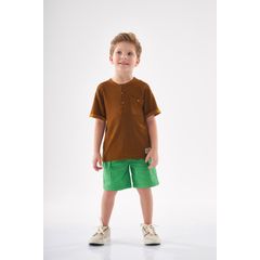 Conjunto-Camiseta-e-Bermuda-Masculino-Infantil--Marrom--Up-Baby
