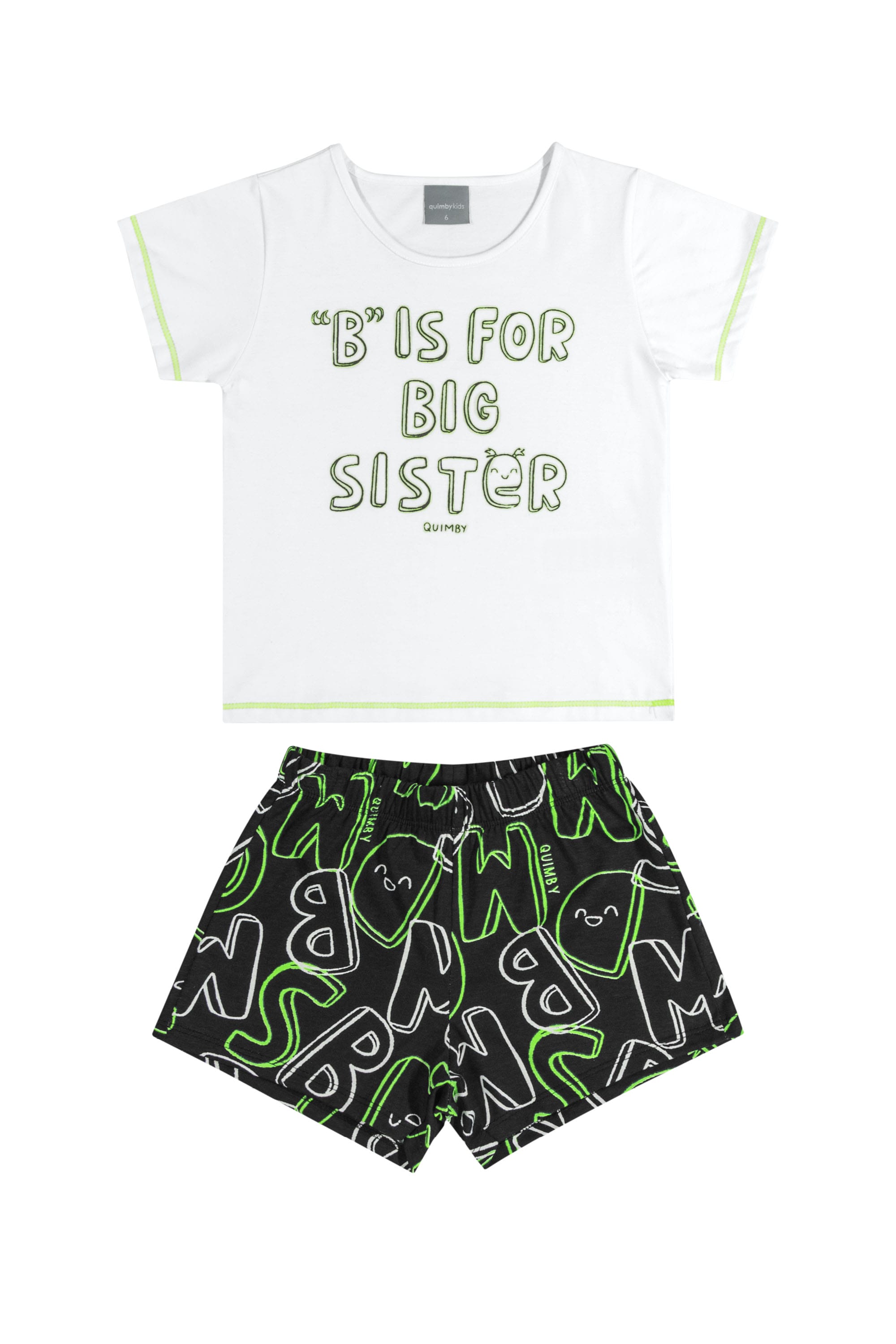 Pijama Curto Infantil para Menina em Meia Malha (Branco) Quimby - Imagem 2