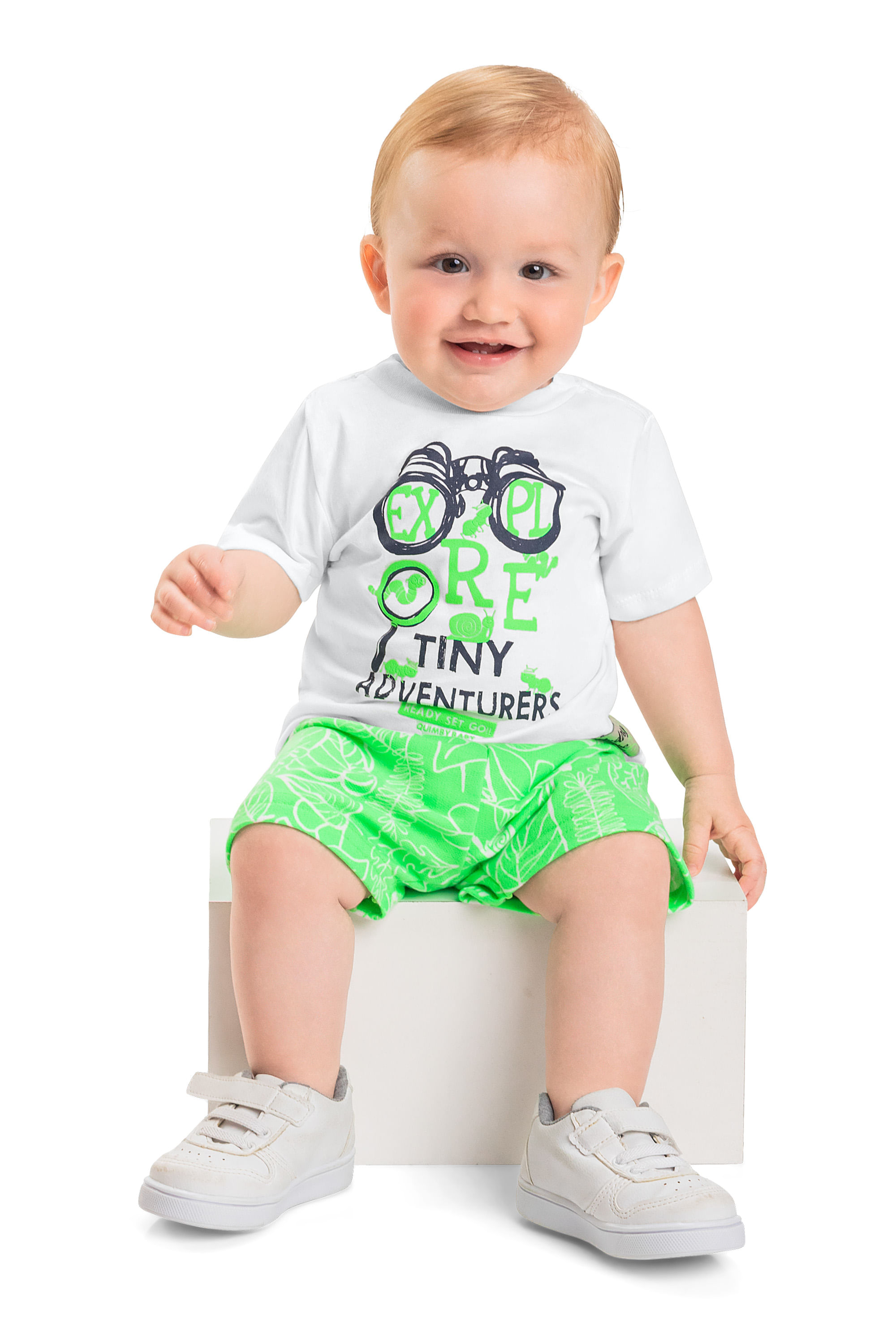 Conjunto Tiny Adventures para Bebê Menino (Branco) Quimby