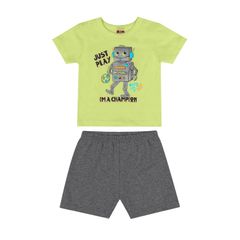 Conjunto-Camiseta-e-Bermuda-Bebe-Menino--Verde--Bee-Loop