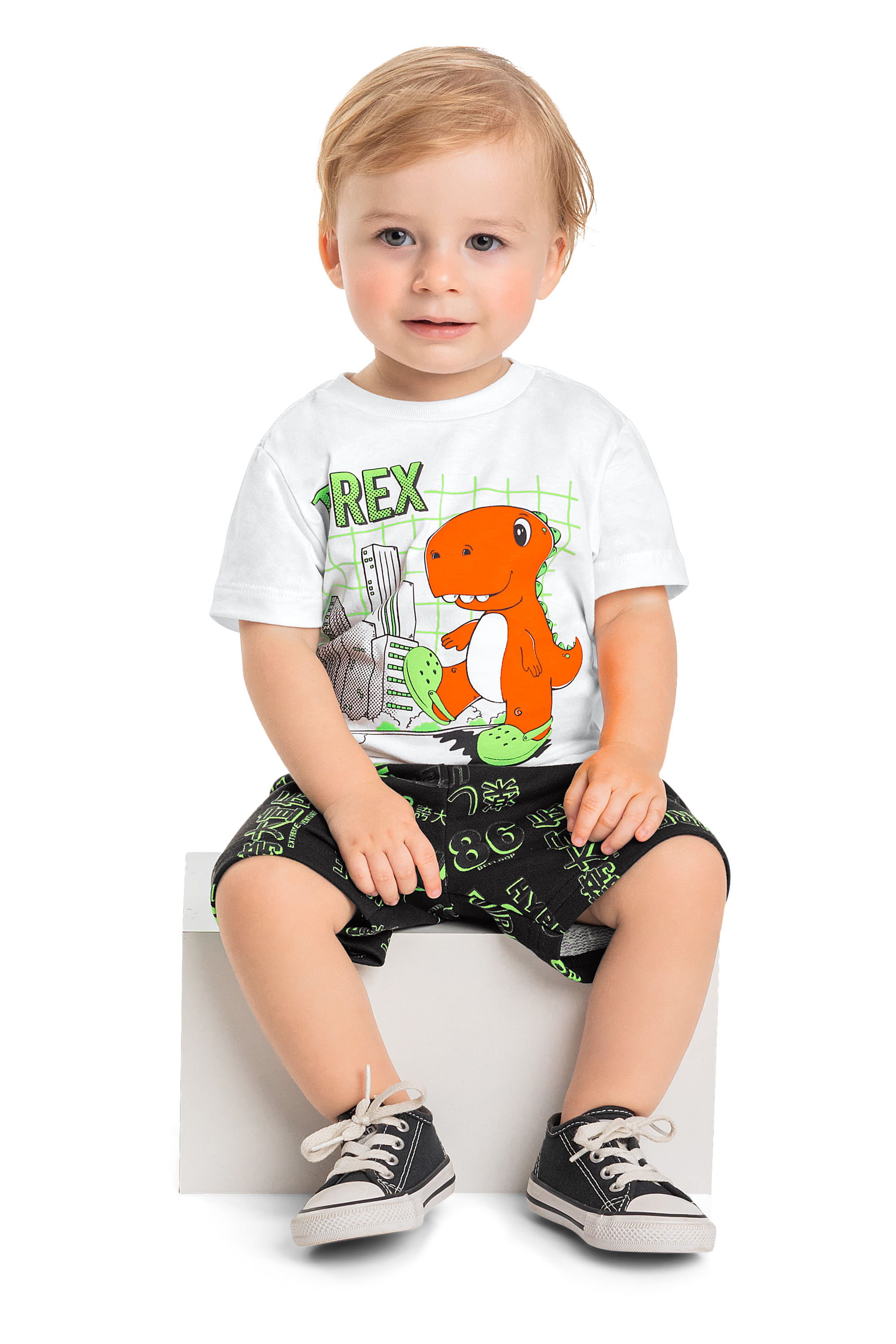 Conjunto Bermuda e Camiseta Bebê Menino (Branco) Guloseima