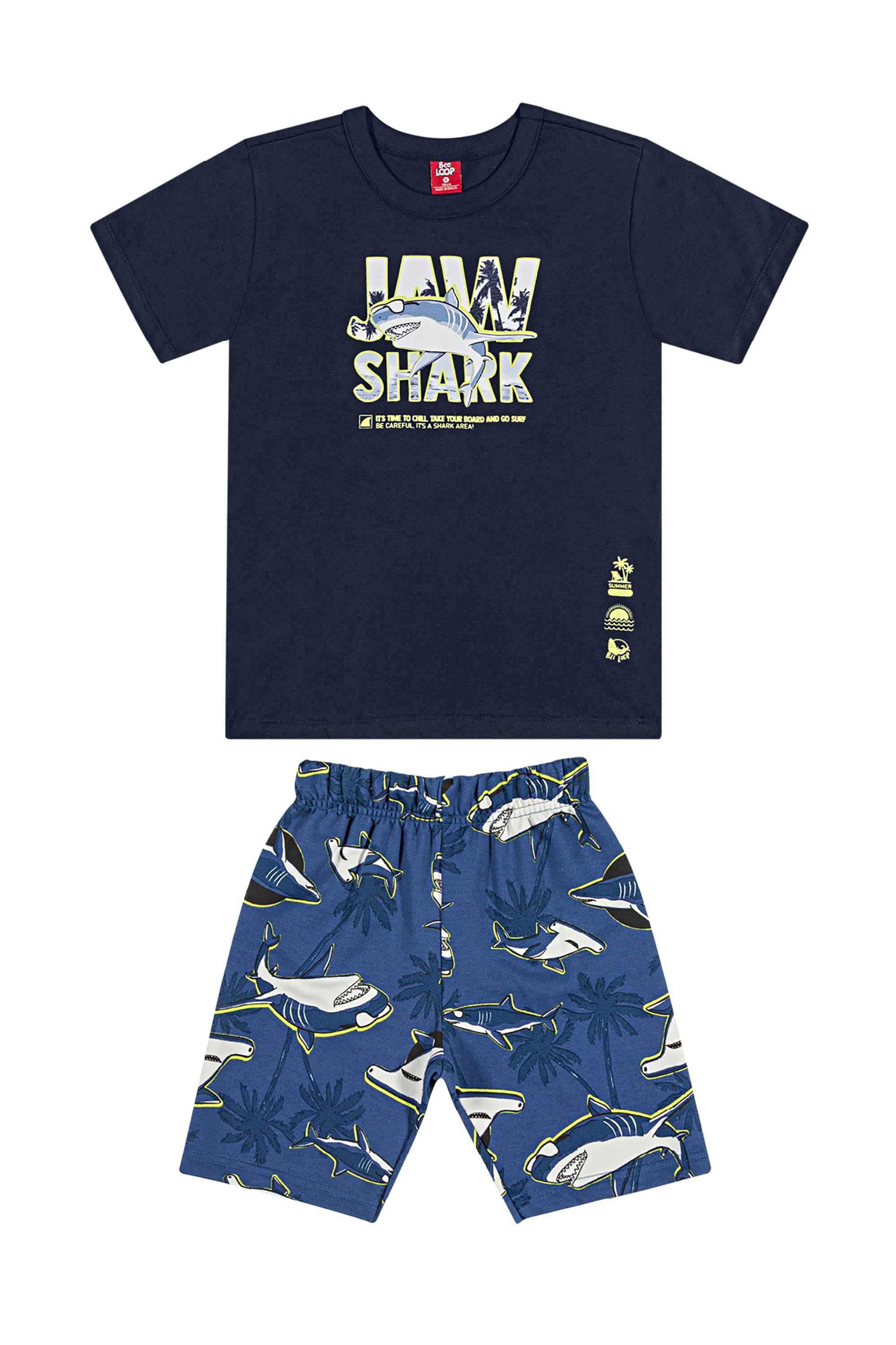 Conjunto Camiseta e Bermuda Shark Infantil (Azul) Bee Loop