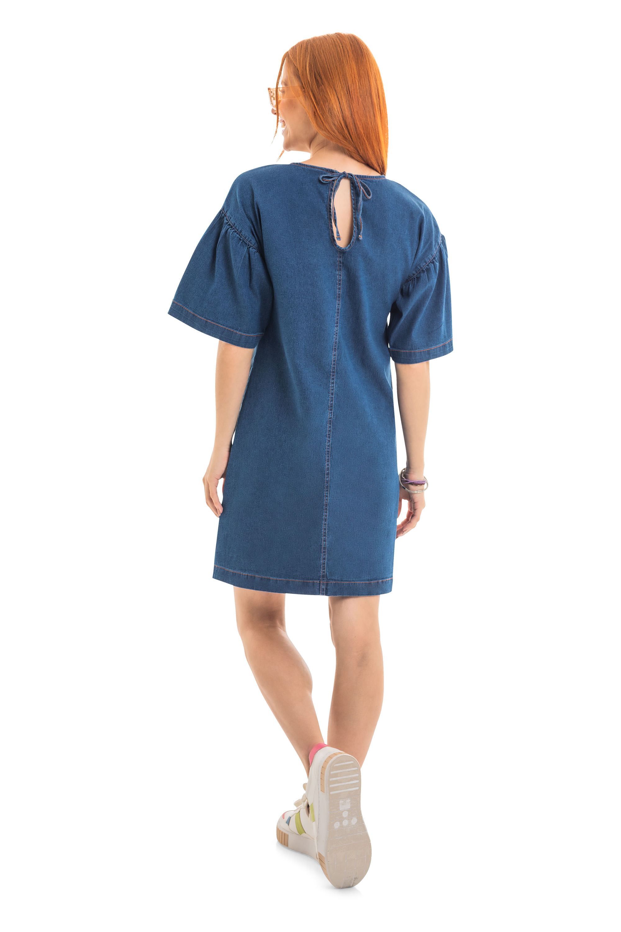 Vestido Manga Curta em Jeans (Azul) Gloss - Imagem 3