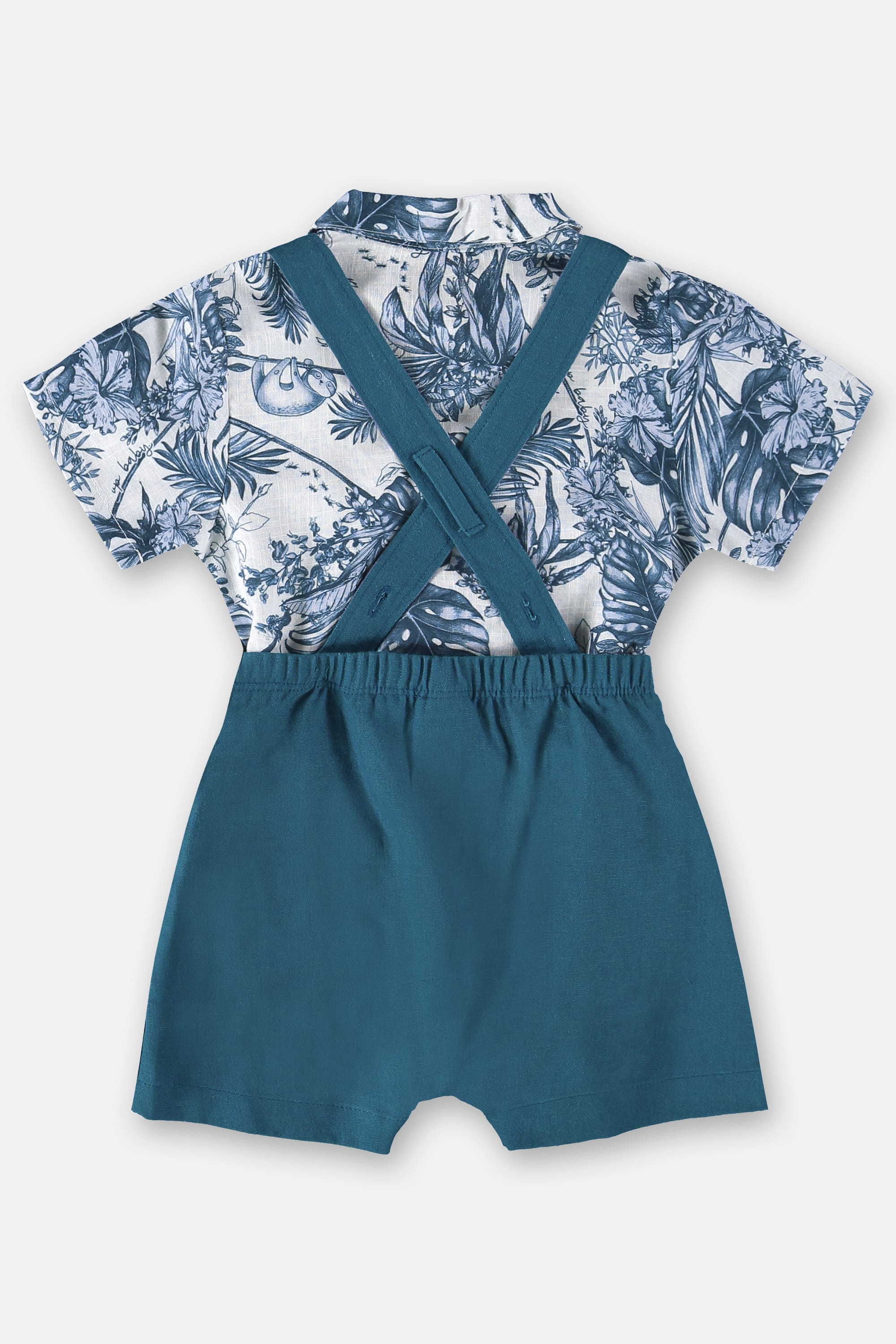Conjunto Jardineira em Linho e Body Camisa Bebê Menino (Azul) Up Baby - Imagem 2