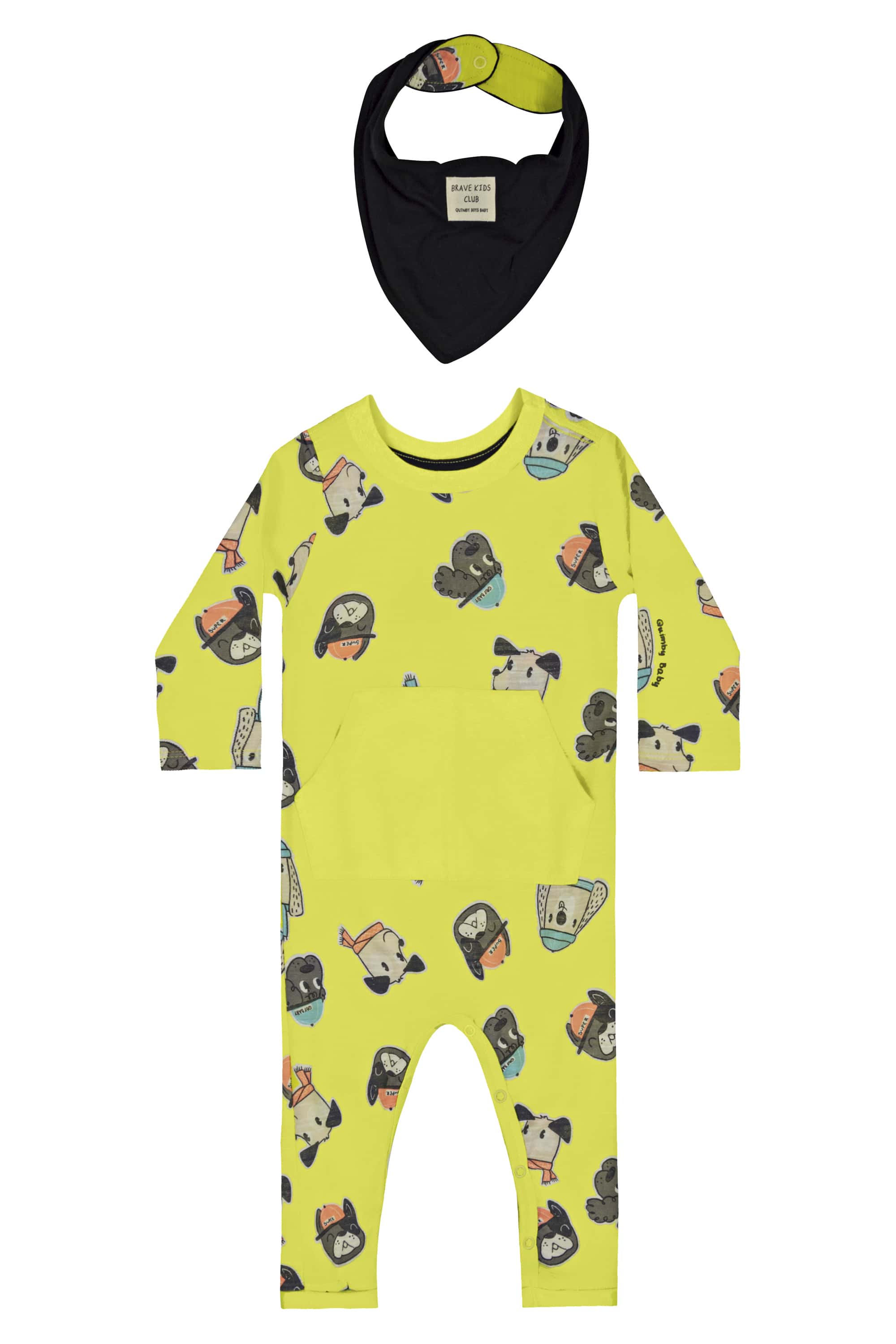 Macacão e Babador em Meia Malha para Bebê Menino (Verde) Quimby