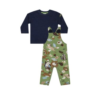 Conjunto Camiseta e Jardineira para Bebê Menino (Verde) Quimby