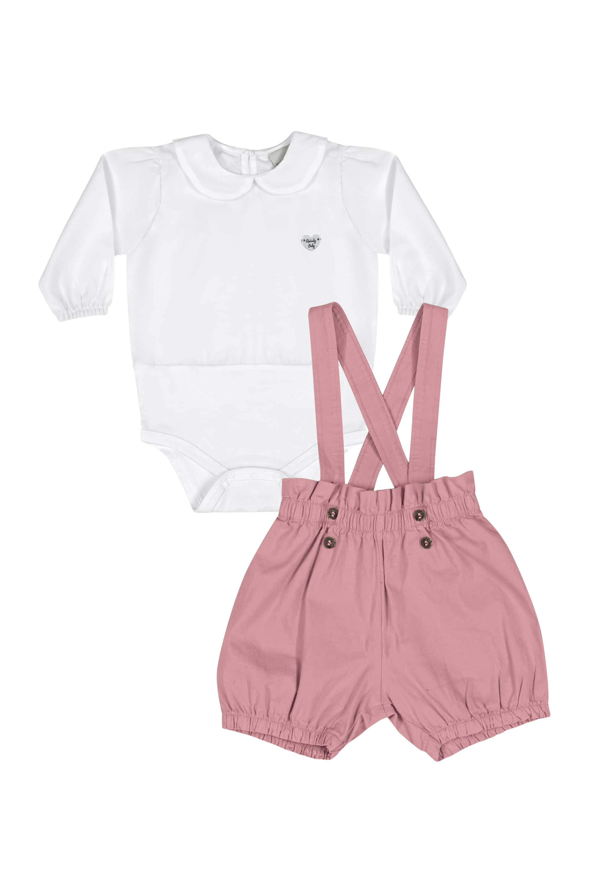 Conjunto Body e Short com Suspensório Bebê Menina (Branco) Quimby - Imagem 2