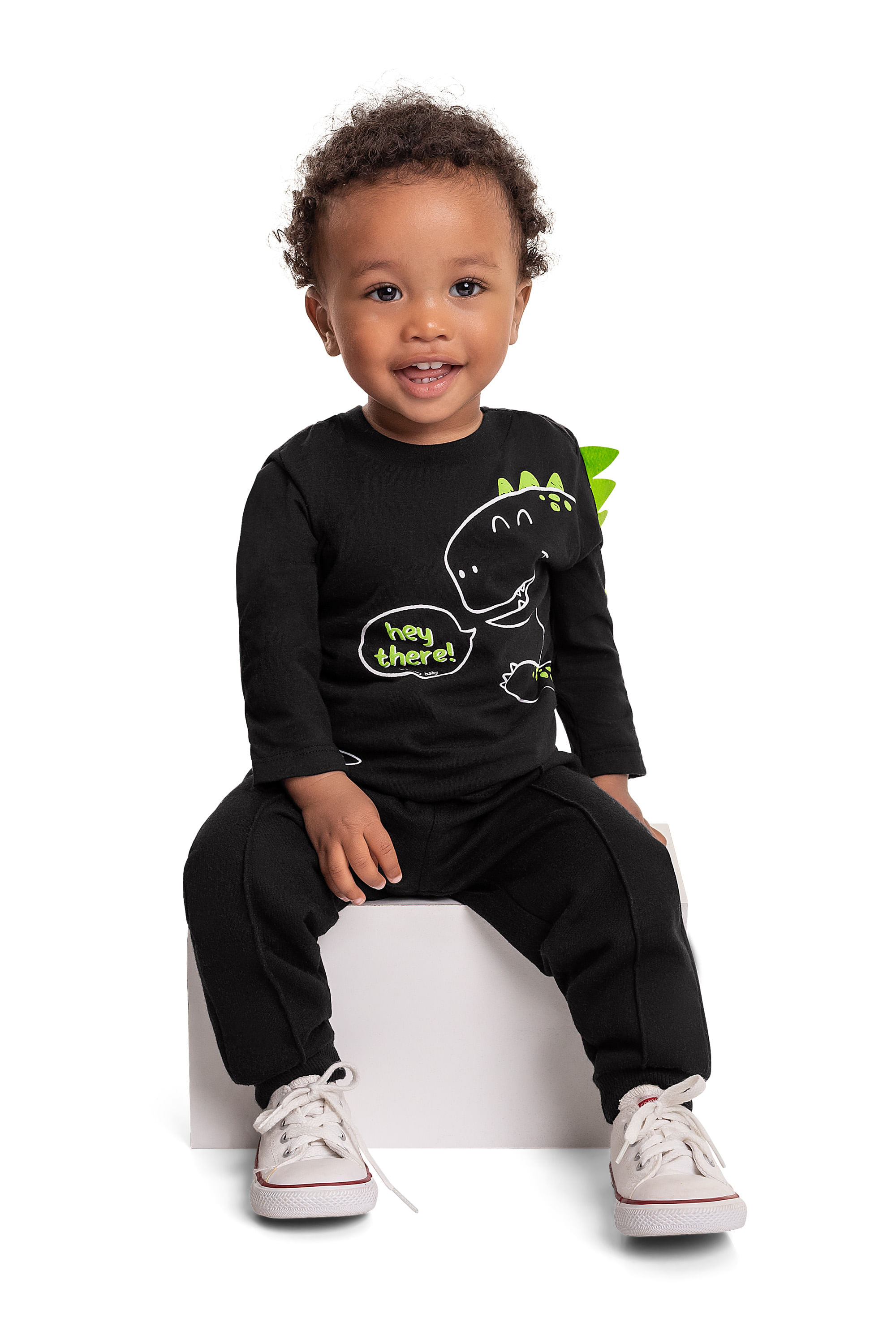 Camiseta em Meia Malha para Bebê Menino (Preto) Quimby