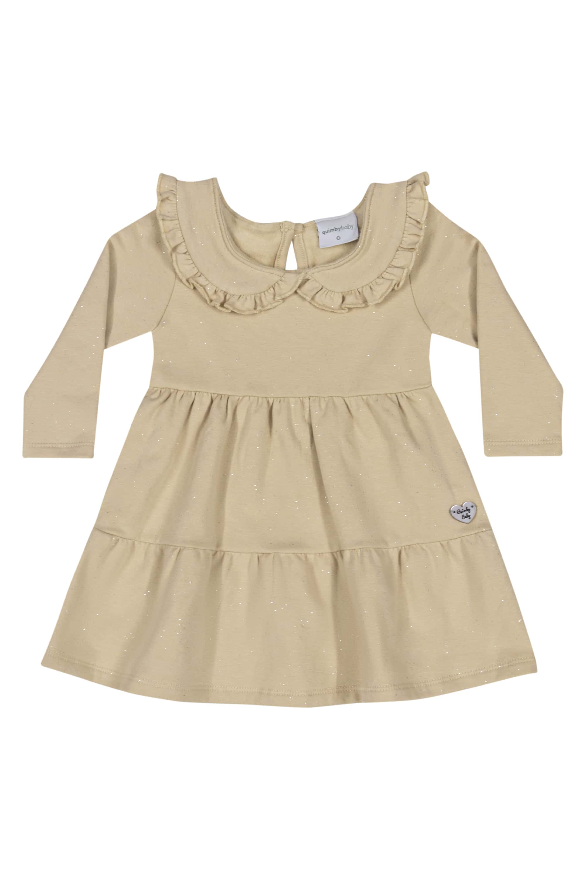 Vestido Manga Longa com Glitter para Bebê (Bege) Quimby - Imagem 2