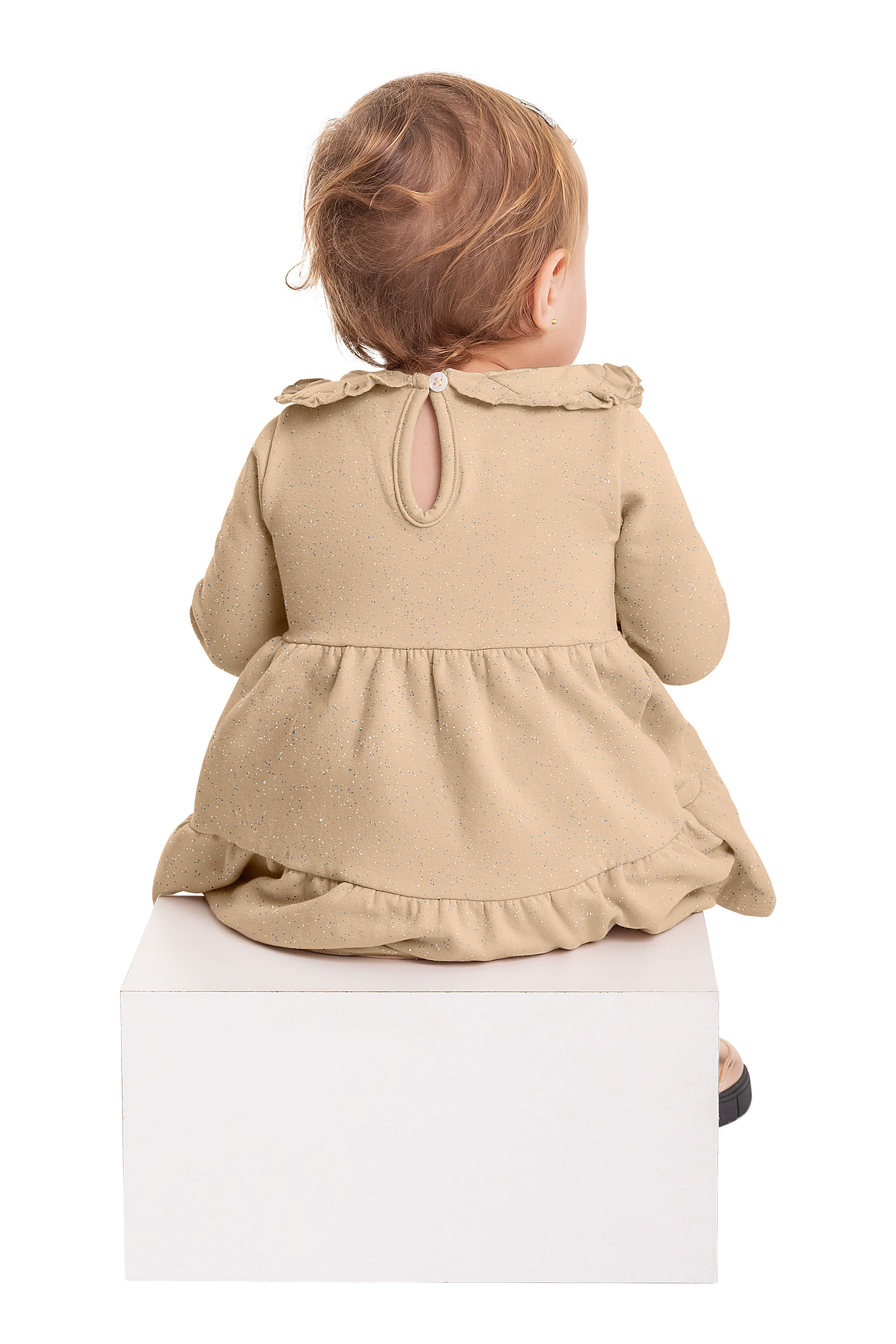Vestido Manga Longa com Glitter para Bebê (Bege) Quimby - Imagem 3