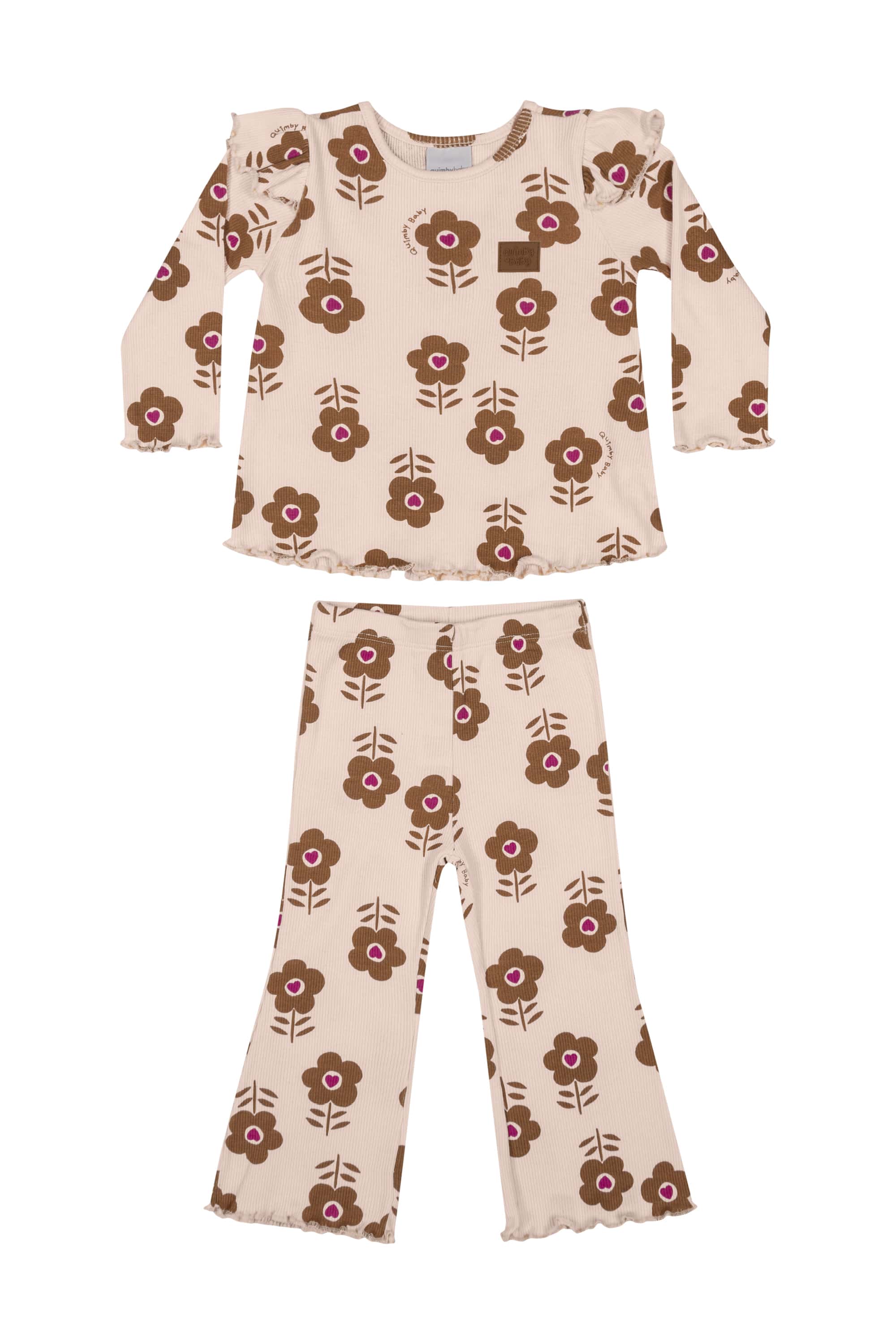 Conjunto Blusa e Calça Flare para Bebê Menina (Bege) Quimby