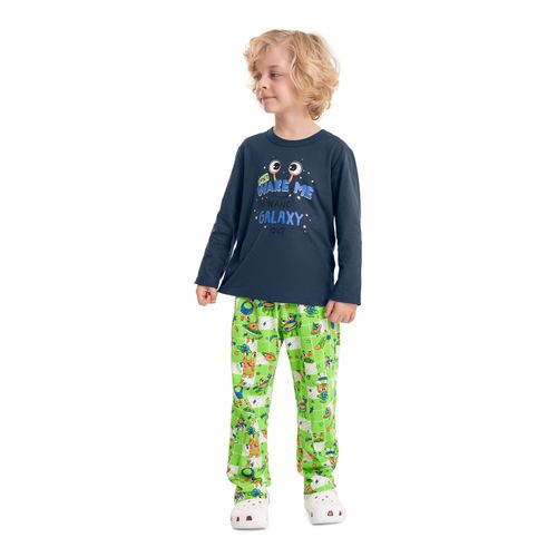 Pijama-Camiseta-e-Calca-Infantil-Menino--Azul-Marinho--Quimby