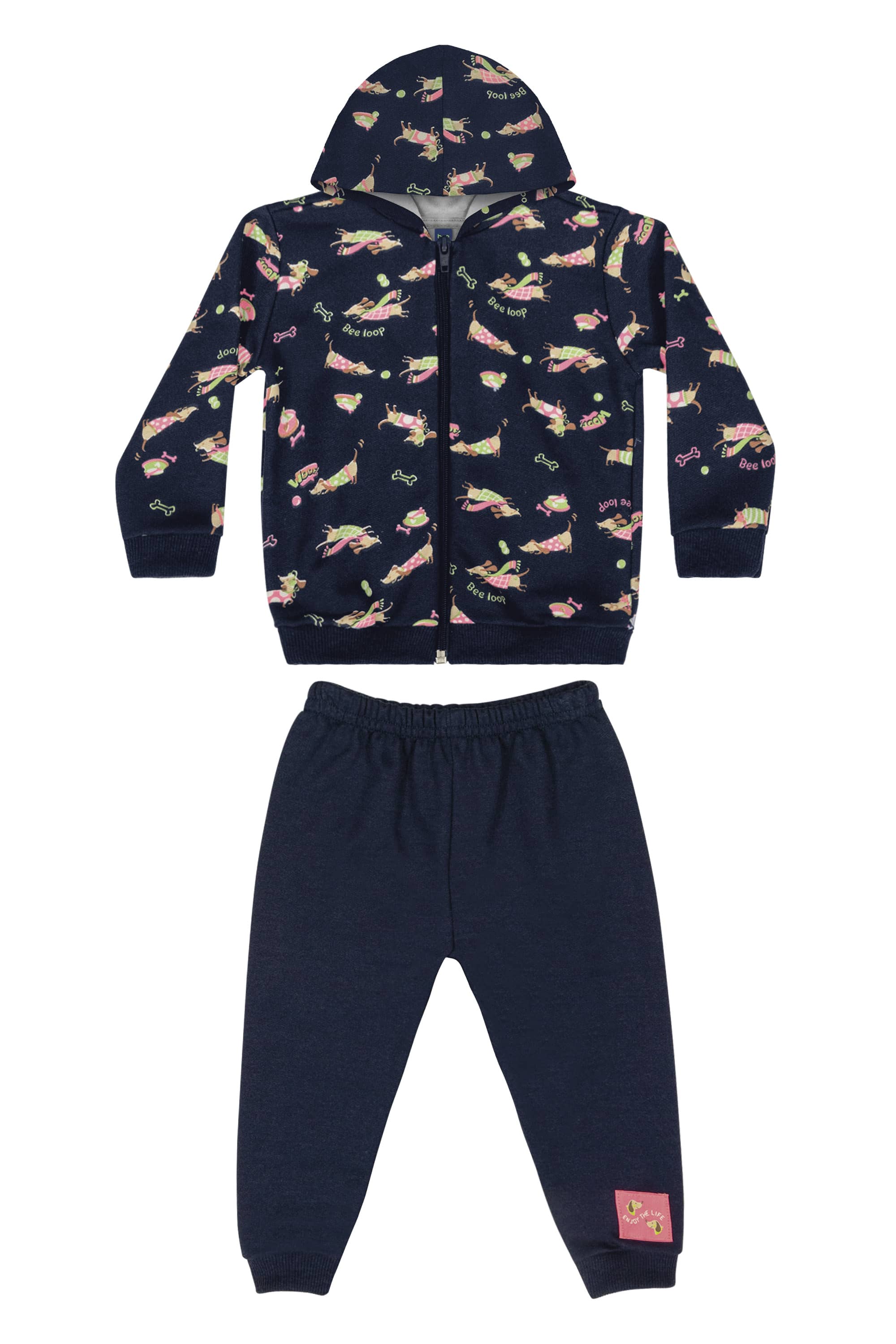 Conjunto Jaqueta e Calça em Moletom Bebê Menina (Azul Marinho) Bee Loop - Imagem 2
